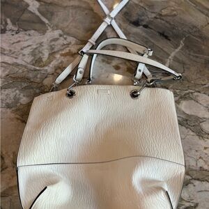 Calvin Klein White Textured Tote Bag with Metal Hardware